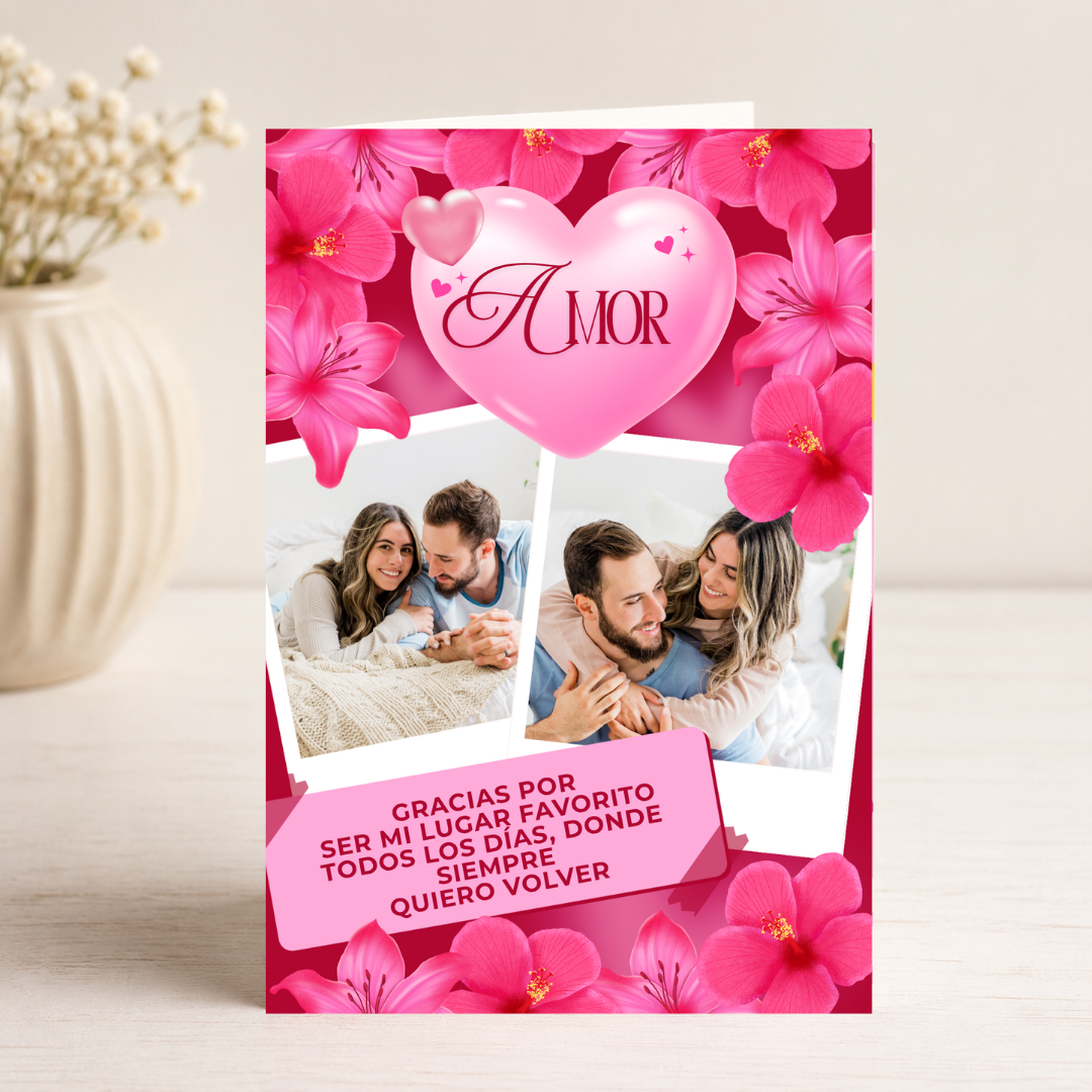 $1 / Tarjeta Imprimible de Amor Romántica + Sorpresa Interactiva QR (Edición Lugar Favorito & Pink Hibiscus Flowers)