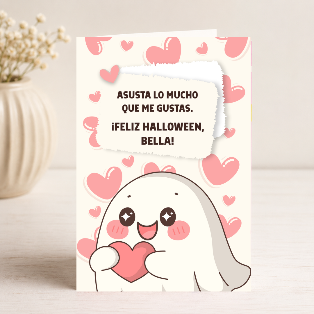 $1 / Tarjeta Musical Imprimible de Amor Romántica + Sorpresa Interactiva QR (Edición Spooky Cute Halloween Bella & Kawaii Ghost)