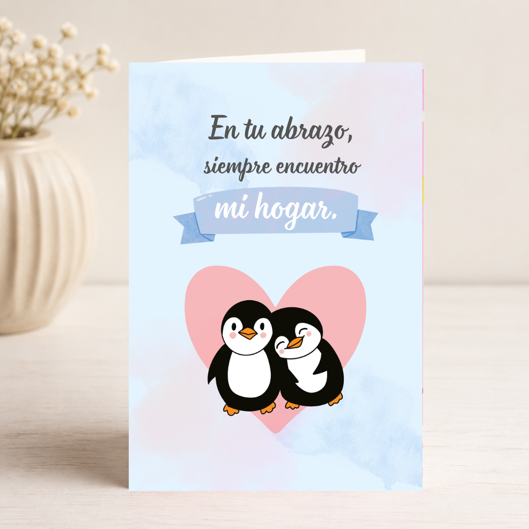 $1 / Tarjeta Musical Imprimible de Amor Romántica + Sorpresa Interactiva QR (Edición Mi Hogar & Penguin Embrace)