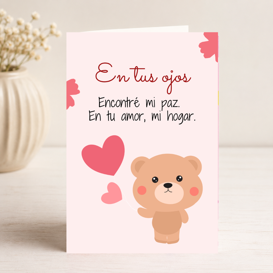 $1 / Tarjeta Musical Imprimible de Amor Romántica + Sorpresa Interactiva QR (Edición Mi Paz y Mi Hogar & Kawaii Teddy Bear)