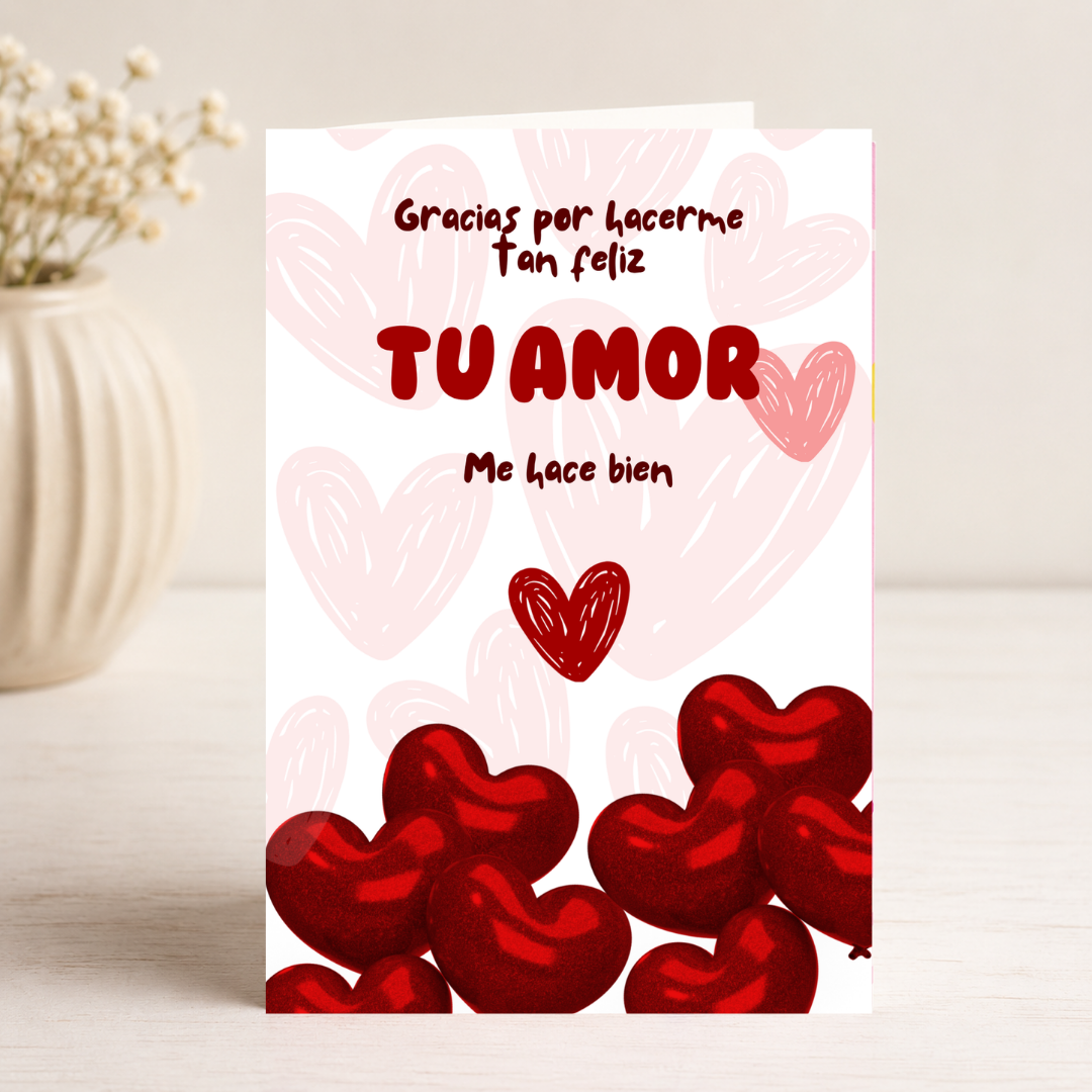 $1 / Tarjeta Musical Imprimible de Amor Romántica + Sorpresa Interactiva QR (Edición Tu Amor Me Hace Bien & Metallic Ruby Balloons)