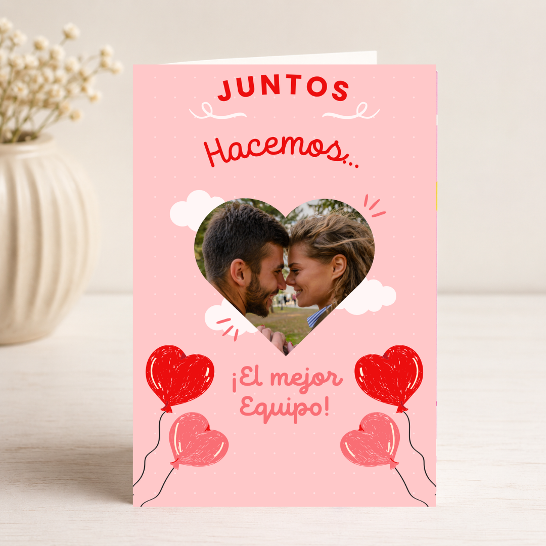 $1 / Tarjeta Musical Imprimible de Amor Personalizable + Sorpresa Interactiva QR (Edición El Mejor Equipo & Heart Photo Frame)