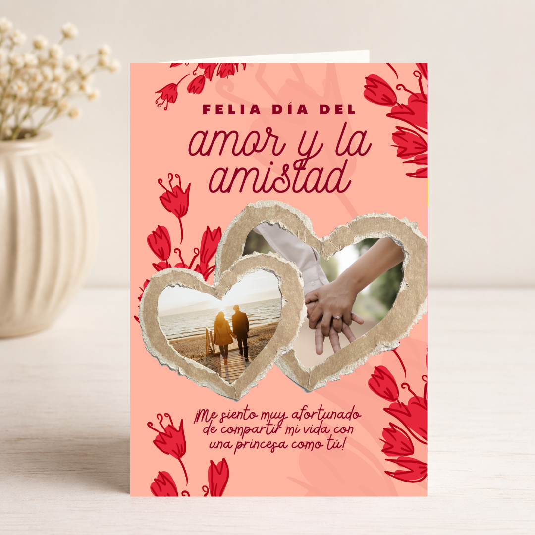 $1 / Tarjeta Musical Imprimible de Amor Personalizable + Sorpresa Interactiva QR (Edición Feliz Día del Amor y la Amistad & Vintage Hearts with Red Tulips)