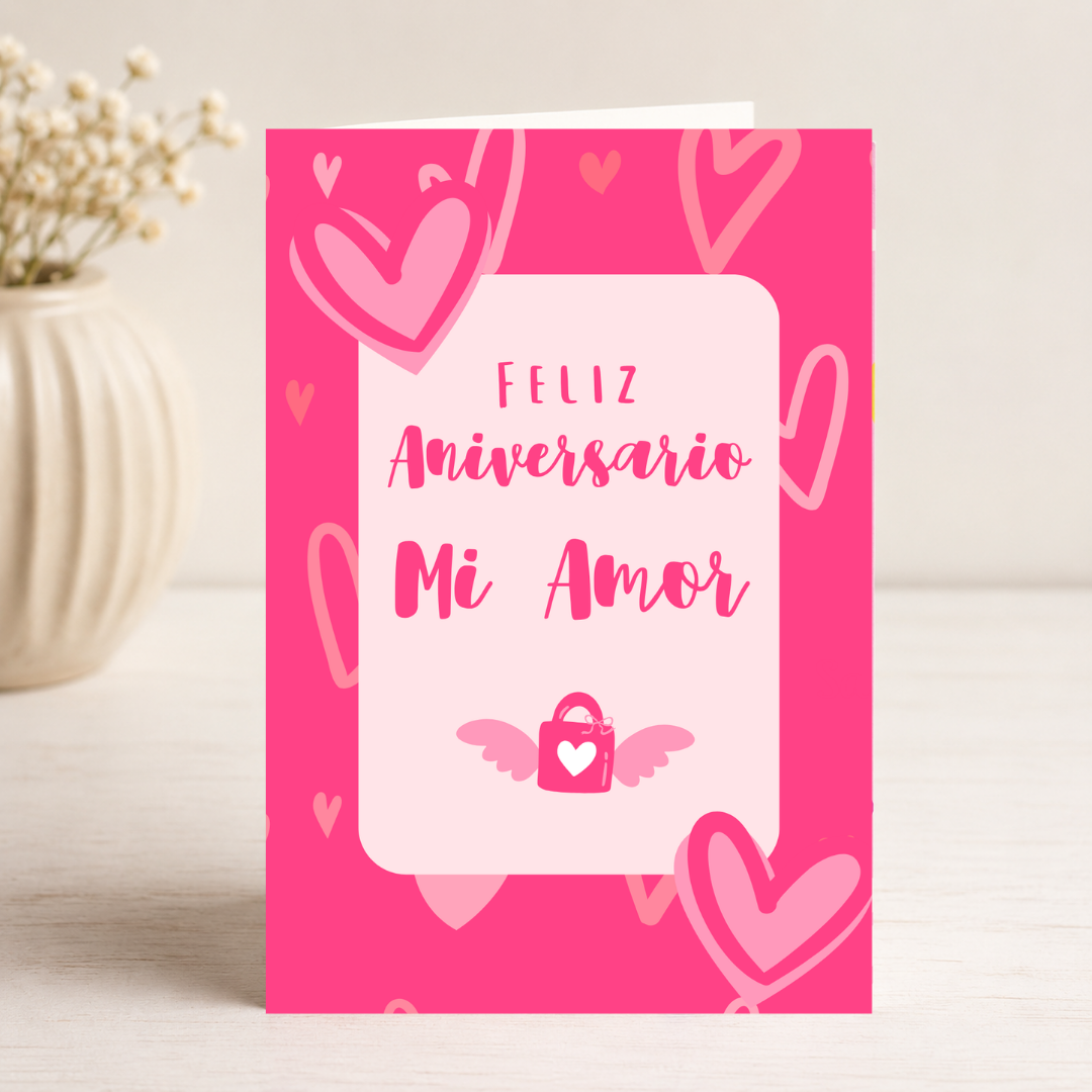$1 / Tarjeta Musical Imprimible de Aniversario Romántica + Sorpresa Interactiva QR (Edición Feliz Aniversario Mi Amor & Pink Hearts Lock)