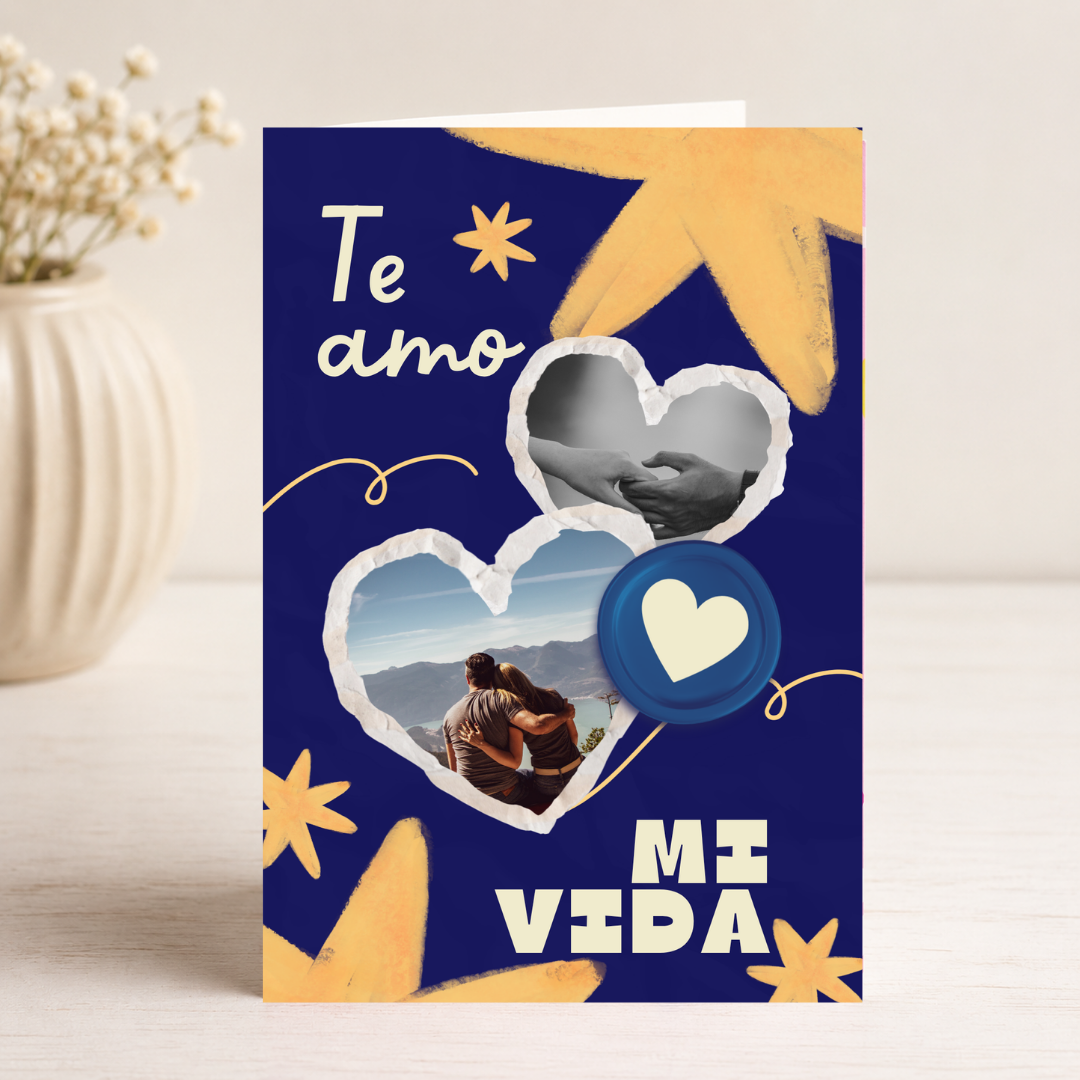 $1 / Tarjeta Musical Imprimible de Amor Personalizable + Sorpresa Interactiva QR (Edición Te Amo Mi Vida & Blue Collage Night)